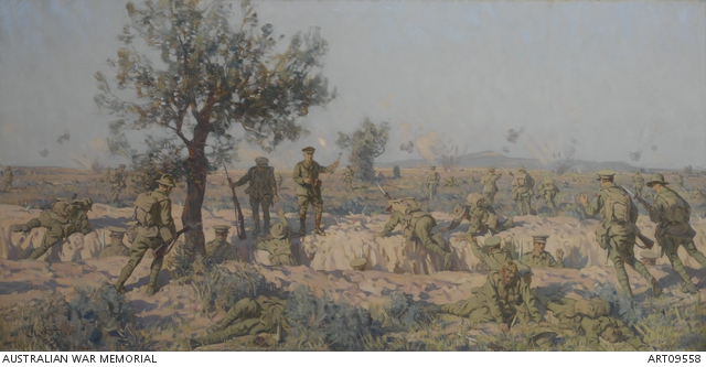 Painting of Australian and New Zealand troops near Krithia